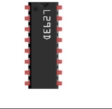 Official manual photo of the L293D motor driver chip, a sixteen-pin integrated circuit.