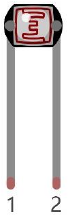 Official manual photo of a photoresistor with its two legs labelled 1 and 2.